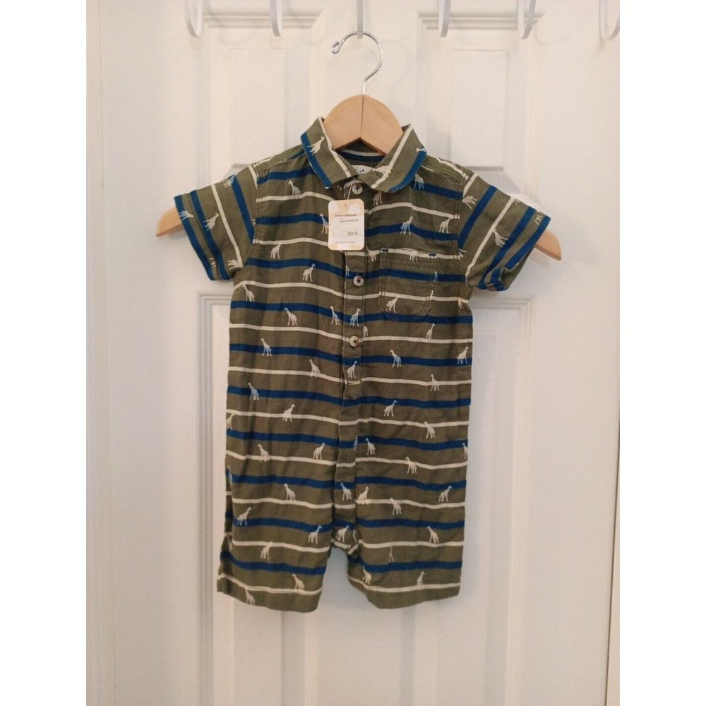 Nwt Boys Hatley Safari Giraffe Striped Green/Blue Romper Size 18-24 Months